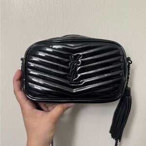 Yves Saint Laurent Glossy Black Chevron Crossbody Bag